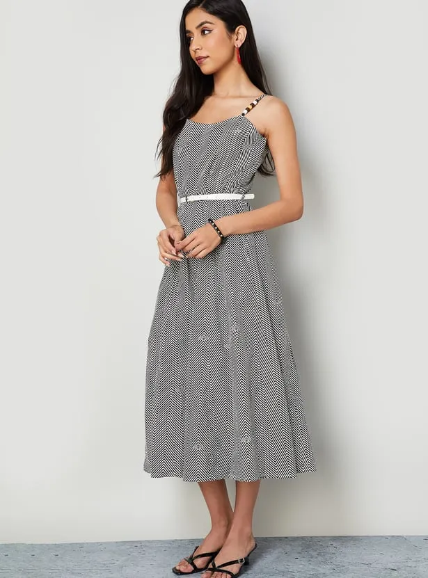 COLOUR ME Chevron Print A-Line Dress